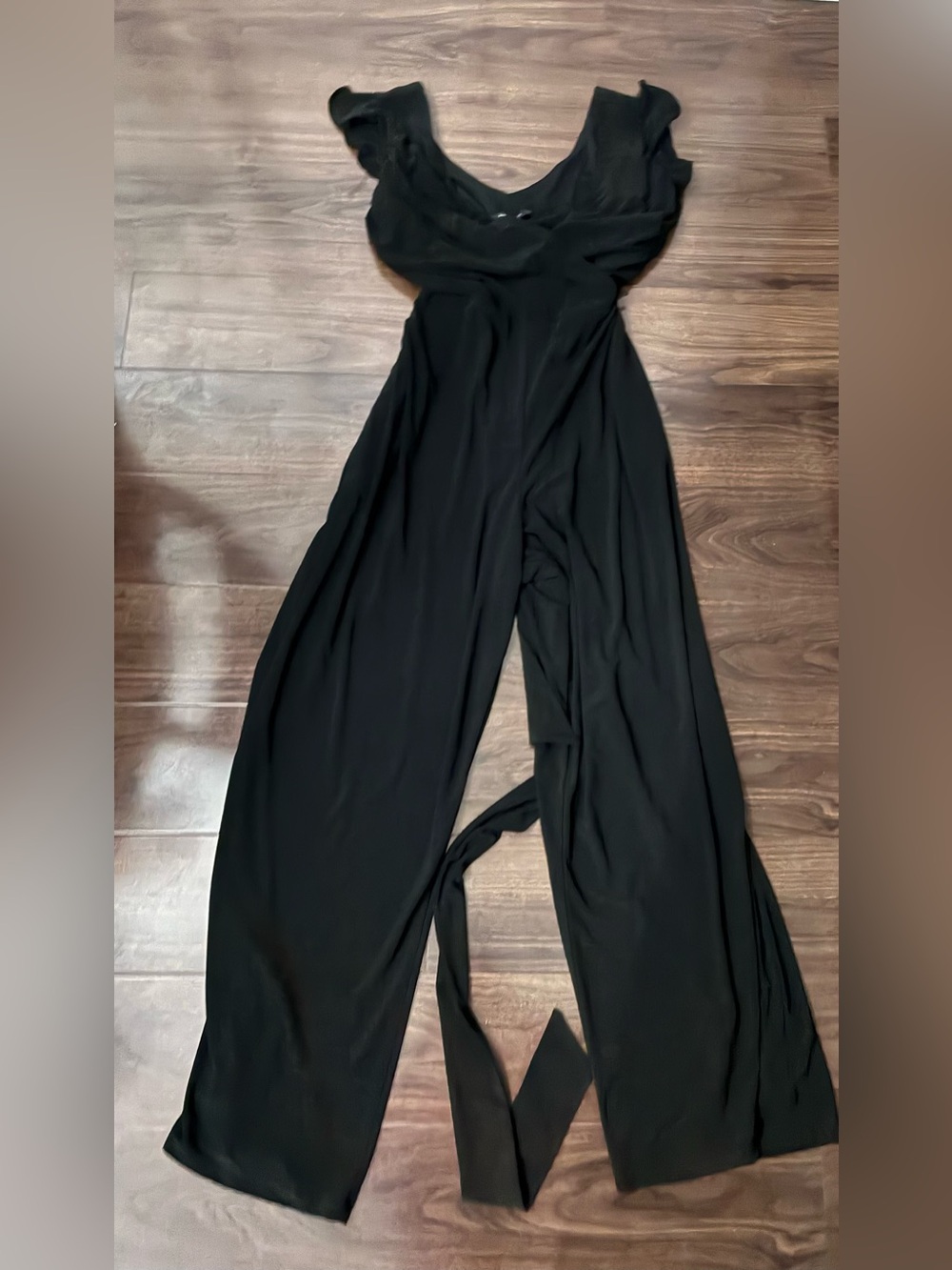 R&M Richards Black Wide-Leg Jumpsuit with V-Neck
